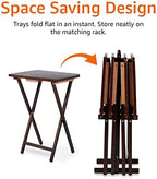 Amazon Basics Portable Foldable TV Tray Table with Storage Rack, Space-Saving Design, Sturdy Wood, 14.6" L x 19" W x 26" H, Espresso, 4-Pack