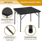 34" Square Plastic Folding Card Table - Portable Outdoor Dining Table with Collapsible Legs & Carrying Handle, Heavy Duty Plastic Table for Camping, Picnic, Office & Home(Black)