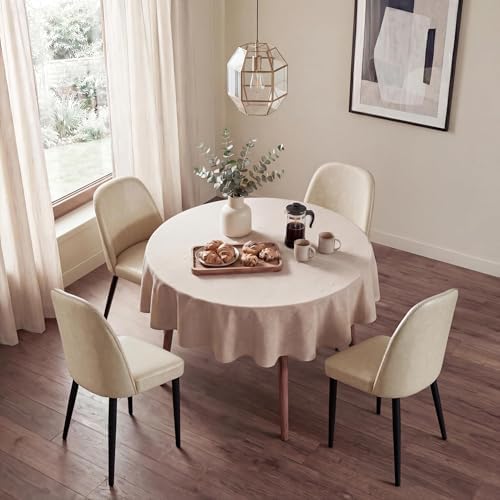 Leather Dining Chairs Set of 4, Modern Dining Room Chairs with Curved Backrest and Metal Legs Chenille Upholstered Fabric Kitchen Side Chair for Living Room, Restaurant, Cafe, Comedor, Leather, Beige