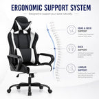 BestOffice High-Back Gaming Chair PC Office Chair Computer Racing Chair PU Desk Task Chair Ergonomic Executive Swivel Rolling Chair with Lumbar Support for Back Pain Women, Men,White