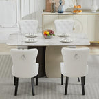 PU Leather Dining Chairs Set of 6, Upholstered Dining Room Chairs with Solid Wood Legs & Back Ring Pull Trim Ring, Modern Dining Chairs Perfect for Dining Room,Living Room,Kitchen, White