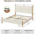 IMMERSTABLE King Bed Frame with Headboard, Upholstered Platform Bed, Beige