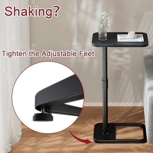 GOYLSER C Shaped Tv Trays Living Room End Table End Stand, Black Minimalist Wooden c Table for Sofa, Height Adjustable Tv Tray Tables Swivel Side Table for Dinner Eating