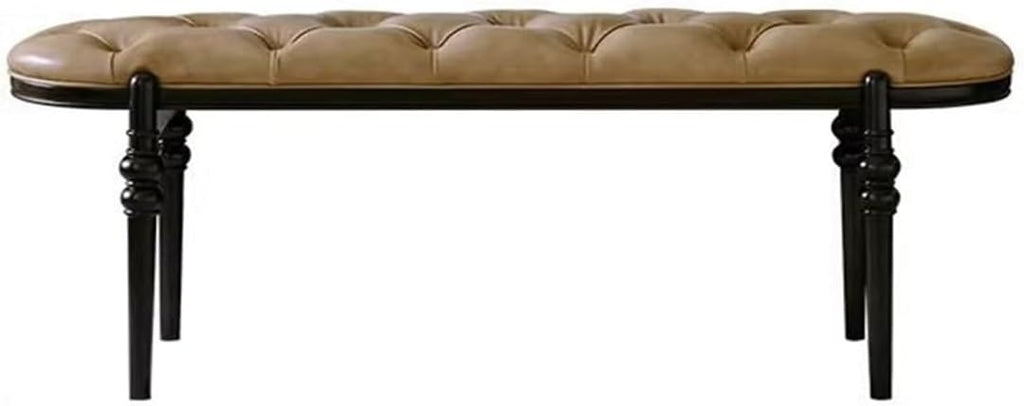 Modern Upholstered Bedroom Benches with Black Legs Genuine Leather Bench for Entryway Dining Room Living End of Bed, Yellowish Brown Entryway