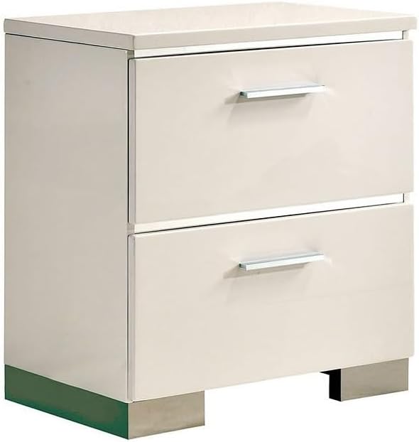 Contemporary Nightstand Black Color High Gloss Lacquer Coating Chrome Handles and Feet Bedside Table w USB,for Small Spaces