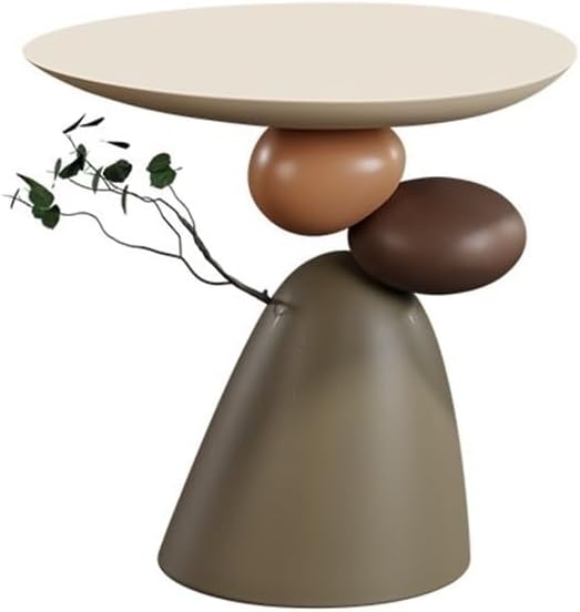 Multifunctional Sofa Side Table, Small Accent Table, Modern Resin End Table, Round Coffee Table for Living Room, Bedroom(Brown)