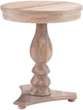 MAKLAINE Round Wood Side Table, 20" D x 24.5" H, Acacia and MDF, Natural Brown Finish, Turned Pedestal Base, Accent Table for Living Room or Bedroom