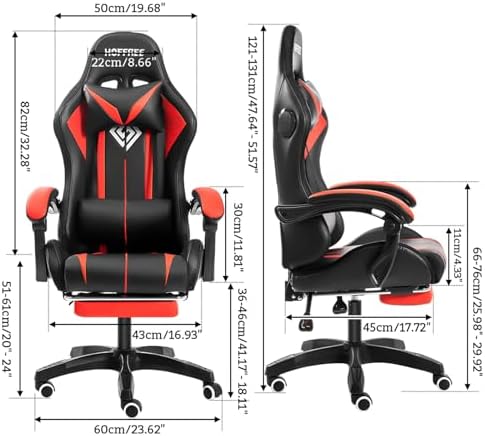 HOFFREE RGB Gaming Chair with Speakers Massage LED Lights Game Chair-Red | Bluetooth Computer Gaming Chair with Footrest Video Game Chair for Adults Ergonomic High Back Gamer Chair with Lumbar Support