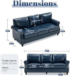 Kingfun Mid-Century Modern Couch, Faux Leather Sofa, 3 Seater Couch for Living Room with Rolled arms & Nailhead Trim, Blue