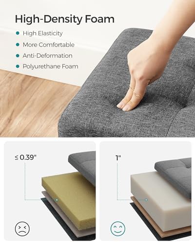 SONGMICS Storage Ottoman Bench, Foldable Foot Rest with Legs | End of Bed Bench, Storage Chest, 43.3 x 15 x 15.8 Inches, Load up to 660 lb, Slate Gray, MELISA Collection ULSF018G01