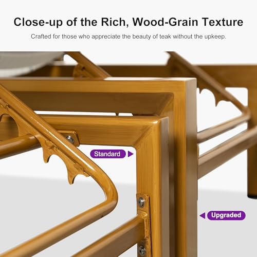 PURPLE LEAF 1 Piece French Patio Chaise Lounge Rattan Teak Frame, Navy | All-weather PE Wicker, Wood-Grain Aluminum Frame, 5 Adjustable Positions, Non-Slip Pads, 440 lbs Capacity, For Pool, Garden