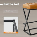 Bar Stools Set of 2, 26 Inch Counter Height Stool Faux Leather Brown | Backless Counter Stools with X-Frame Metal Legs, 3.3" Upholstered Seat, Mid-Century Modern, for Kitchen Island, Home Bar