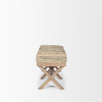 Pemberly Row Upholstered Accent Bench, 50L x 16W x 18.8H, Mango Wood Base, Beige/Black Stripe Jute Cushion, Farmhouse Global-Inspired Design, Versatile Kitchen or Living Room Seating