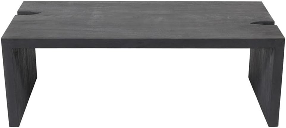 Pemberly Row 3-Piece Cocktail Table Set, Reclaimed Solid Wood, Ebony Gray Finish, Includes 1 Coffee Table and 2 End Tables, Mid-Century Modern Style, Unique Carvings for Living Room Decor