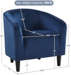 Yaheetech Small 25.5in Wide Velvet Barrel Accent Chair Bedroom, Navy Blue | Compact Cozy Barrel Chairs with a Curved Silhouette, Upholstered Furry Armchair for Small Spaces, Living Room Bedroom Corner