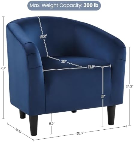 Yaheetech Small 25.5in Wide Velvet Barrel Accent Chair Bedroom, Navy Blue | Compact Cozy Barrel Chairs with a Curved Silhouette, Upholstered Furry Armchair for Small Spaces, Living Room Bedroom Corner