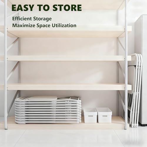 Plastic Folding Chair 10 Pack, White Foldable Chairs with 350 lbs Capacity, Indoor Outdoor Heavy Duty Metal Folding Chairs, Portable Chairs for Home, Office, Party, Wedding,Patio