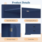 Merax 63 inch Kitchen Pantry Storage Cabinet, Freestanding Buffet Cabinet with Hutch, Drawers, Adjustable Shelves & Microwave Spot, for Dining Room, Kitchen, Blue