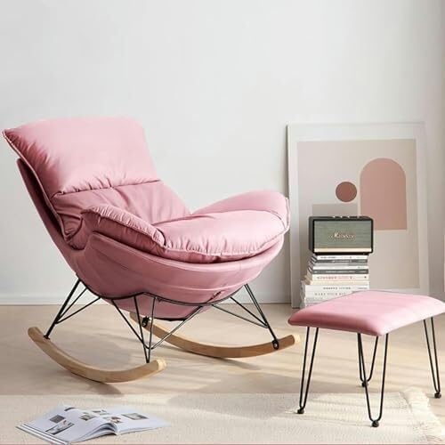 Comfortable Reclining Rocking Chair with Ottoman, Ergonomic High Lazy Sofa for Bedroom, Living Room, Balcony