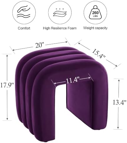 ONEVOG Velvet Pouf Ottomans, Small Ottoman Foot Rest for Couch, 18 Inch Cute Vanity Chairs for Makeup, Living Room Decorative, Sturdy Frame, Upholstered Modern Footrest for Bedroom, Dorm, Purple, 2Pcs