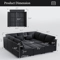 Vesgantti 92" 9 Seats Modular Sectional Sleeper Sofa with Storage, Black | FSC-certified hardwood frame, Pet-friendly velvet upholstery, Adjustable backrests and armrests, Two leg height options