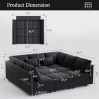 Vesgantti 92" 9 Seats Modular Sectional Sleeper Sofa with Storage, Black | FSC-certified hardwood frame, Pet-friendly velvet upholstery, Adjustable backrests and armrests, Two leg height options