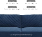 mopio 76.4" Futon Sofa Bed Chevron Styled, Sleeper Couch (Classic Blue Velvet)