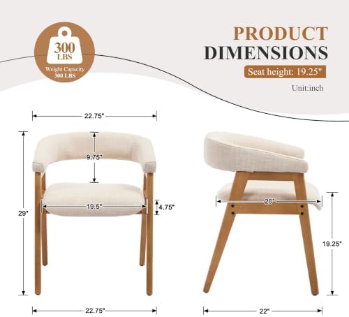CIMOTA Modern Barrel Dining Chairs with Arms Set of 2, Upholstered Fabric Kitchen & Dining Room Chairs with Open Back/Solid Wood Legs, Comfortable Side Chairs, Linen Beige