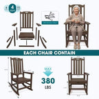 THOEOE Outdoor Rocking Chairs Set of 2, Oversized Patio Rocking Chair | HDPE Outdoor Rockers for Front Porch, Patio, Backyard, Balcony and Garden. All-Weather High Back Design, Brown