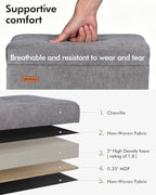 ABHENG Steel Frame Small Ottoman with Storage Footrest Gray UASND70G | 12.2" D x 16.1" W x 17.7" H, Hold 660 lbs, 48L Storage Capacity, Breathable Chenille, Removable Lid, for Dorm Living Room