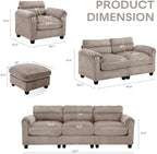 HAOMARKETS Corduroy Sofa Set, Upholstered Ottoman Footrest, Modern Living Room Furniture Sets,Brown