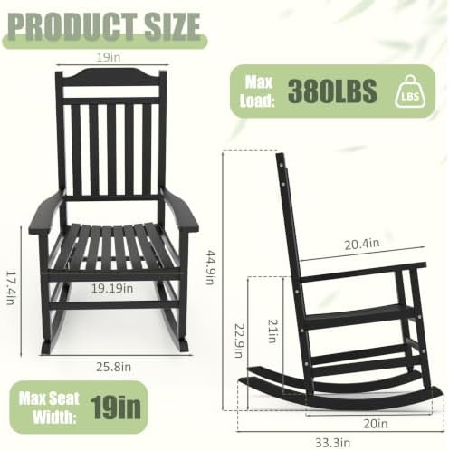 Outdoor Rocking Chairs Set of 2, Weather-Resistant Rocking Chair Ergonomic | Sturdy & Low-Maintenance Oversized Patio Chairs, Outdoor Furniture for Garden, Patio, Deck, Indoor