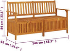 Solid Acacia Wood Storage Bench, Large Outdoor Garden Patio Seating with Storage, Rustic Wooden Entryway Bench, 3-Person Capacity, Oiled Finish, 58.3 Inch