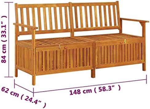 Solid Acacia Wood Storage Bench, Large Outdoor Garden Patio Seating with Storage, Rustic Wooden Entryway Bench, 3-Person Capacity, Oiled Finish, 58.3 Inch