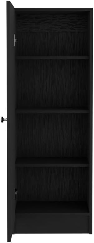 Kitchen Pantry 47" H,One Door Cabinet,Four Interior Shelves,Black,for Kitchen,Dining Room