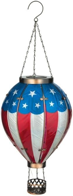 Regal Art & Gift Hot Air Balloon Solar Lantern – Hanging Solar-Powered LED Lights, Waterproof Portable Decorative Outdoor Lamp Made of Metal & Glass for Garden, Patios & Pathway – Americana (X-Large)