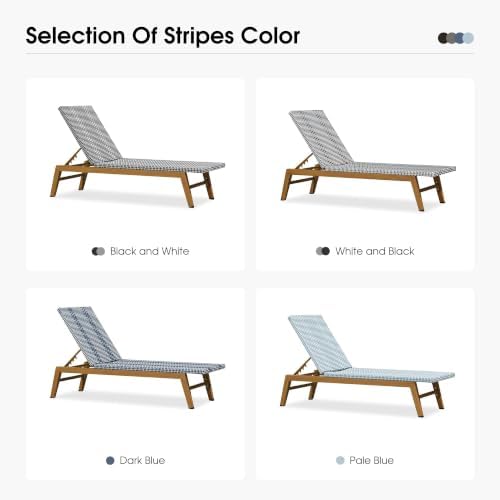 PURPLE LEAF Chaise Lounge Chair Wood Grain Aluminum Set of 2, Pale Blue | 3-Year Color Retention PE Rattan, 2.4" Thickened Aluminum Frame, 16.14" Knee-Friendly Height, French-Inspired Style