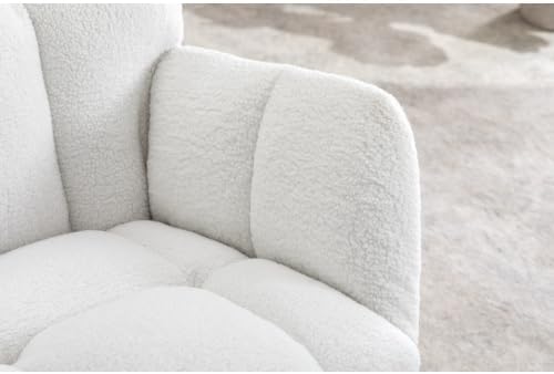 Rocking Chair, Upholstered Teddy Fabric Glider Chairs, Lounge Accent Armchair with Thick Cushion and High Backrest, Accent Rocking Chair for Bedroom, Living Room, Ivory