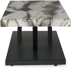 BOWERY HILL Coffee Table Set, 3-Piece, Faux White Marble Tops, Black Wood Frames, Built-in Casters, Includes 1 Coffee Table and 2 End Tables, Contemporary Living Room Furniture Set
