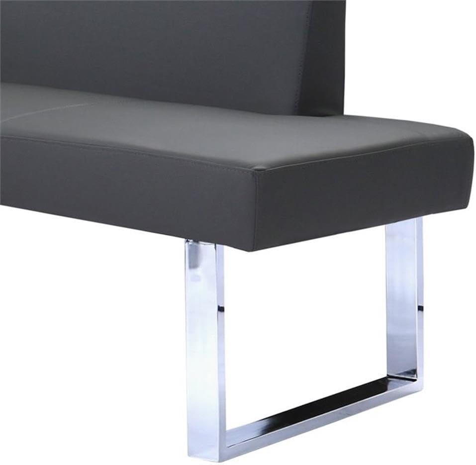 Pemberly Row Modern Faux Leather Corner Dining Bench, Chrome Legs and Gray Upholstery, Foam-Padded Seat, 81" W x 69" D x 33" H, Sturdy Kitchen Seating for 4 People, Indoor Use
