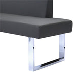 Pemberly Row Modern Faux Leather Corner Dining Bench, Chrome Legs and Gray Upholstery, Foam-Padded Seat, 81" W x 69" D x 33" H, Sturdy Kitchen Seating for 4 People, Indoor Use