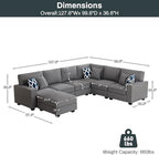Legend Vansen Oversized Modular Sectional Sofa,U/L‑Shaped Reversible Couch with Ottoman,Deep Seat Plush Polyester Sofa for Living Room,7‑Seater,Dark Grey
