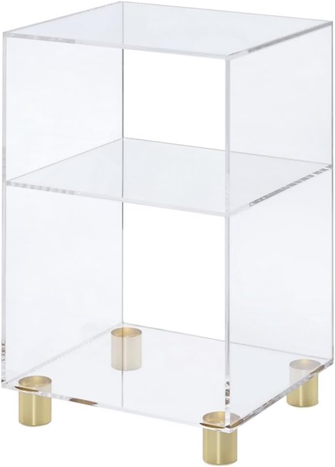 Pemberly Row Lucite and Acrylic End Table, Clear Finish, 4 Sleek Gold Legs, Compact Modern Design for Home or Office, 13.75" H x 12" W x 21.5" D, Elegant Display or Functional Use