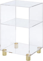 Pemberly Row Lucite and Acrylic End Table, Clear Finish, 4 Sleek Gold Legs, Compact Modern Design for Home or Office, 13.75" H x 12" W x 21.5" D, Elegant Display or Functional Use