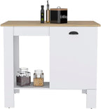 Kitchen Island, Single Door Cabinet, Shelf White/Macadamia | Includes two internal storage shelves for organized kitchen essentials