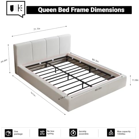 Queen Upholstered Bed Frame w/ Channel Headboard, Cloud Platform Bed Frame