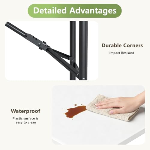 4ft Folding Table 2 Pack, Heavy Duty Plastic Card Table with Foldable Steel Legs, Metal Frame Support up to 400 lb, Portable for Indoor, Outdoor, Picnic, Camping, Dining, Party, White