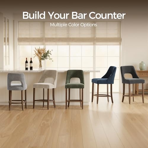 UVV Bar Stools Set of 4, Upholstered Counter Height Bar Stools, Modern Counter Stools with Wood Legs for Kitchen Island Dining Room Bar, Beige