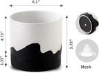 Nihow Ceramic Plant Pot: 6 Inch Planter with Drainage Hole & Saucer for Indoor & Outdoor Plants - Cylinder Round Flower Pot for Succulent/Herbs/Violets - White & Wave Black