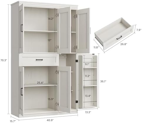Garvee 70" Tall Kitchen Pantry Storage Cabinet,Modern Kitchen Hutch Cabinet | with Doors and Shelves, Freestanding Food Pantry with Large Storage Drawer for Dining Room and Household Organization